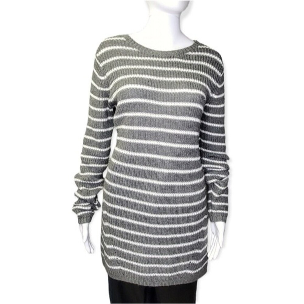 Merona Tunic Sweater Grey White Striped Large
